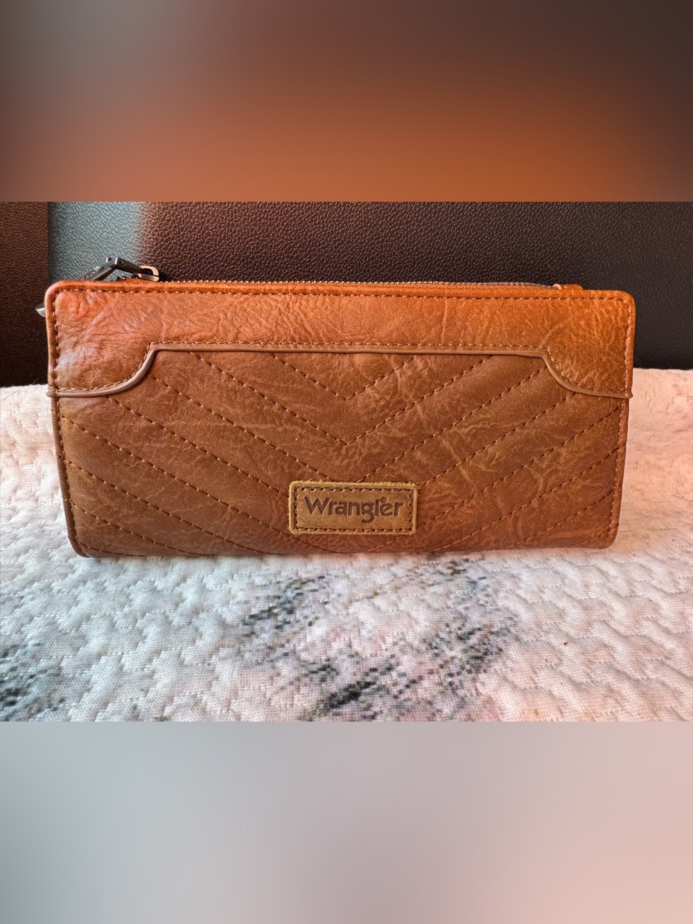 Wrangler brown chevron quilted minimalists wallet 8”x4” x 1”